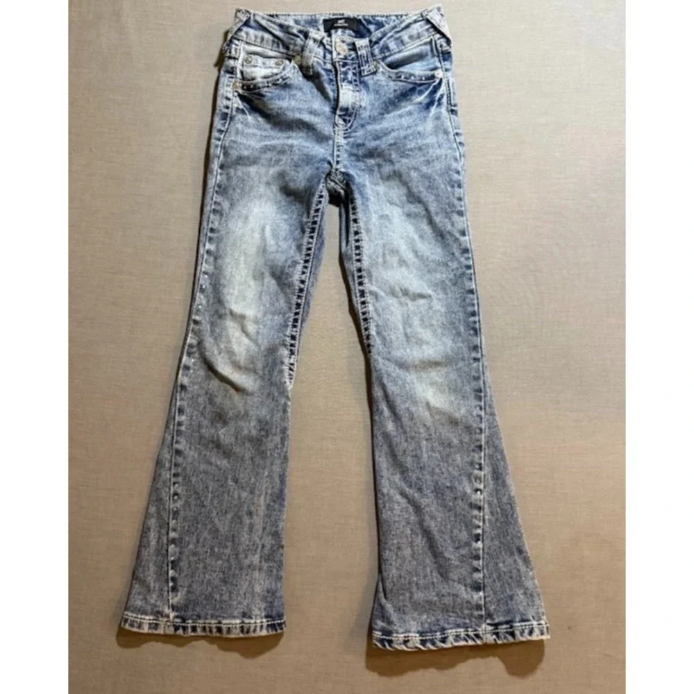 True Religion Joey Jeans‎ Girls 7 Blue Bedazzled Denim Bootcut Pocketed 22X22.